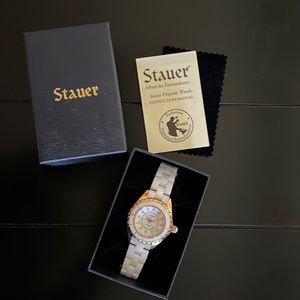 Stauer, ladies white and gold watch
